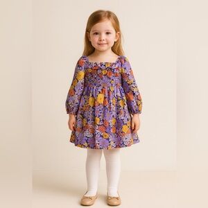 Crewcuts Girls Size 5 Purple Floral Smocked Ruffle Dress